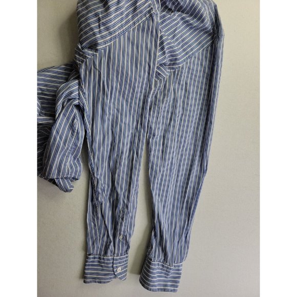 Harmont & Blaine Flip Cuff Men's XL White Blue Stripe Casual Button Dress Shirt - Picture 9 of 11